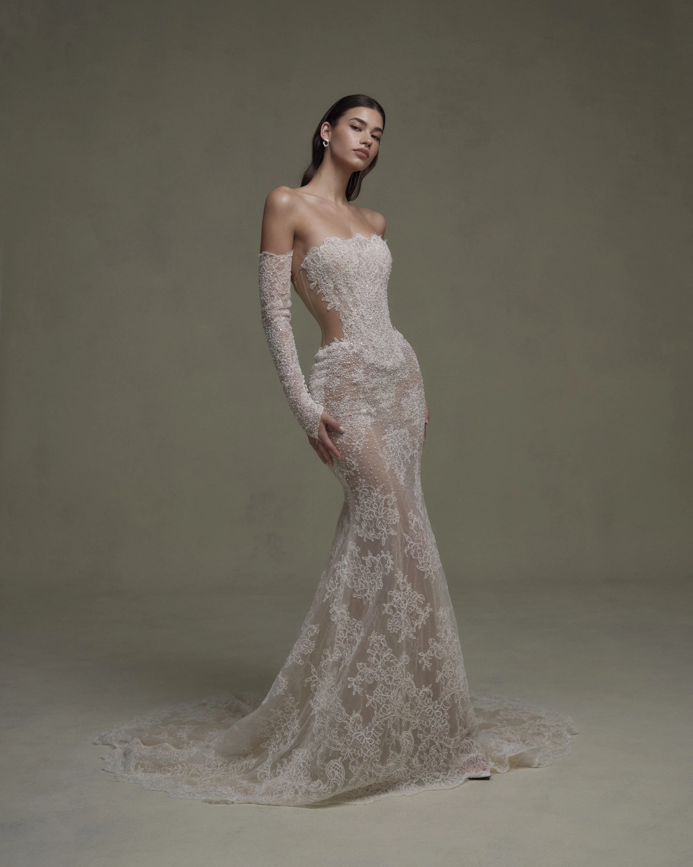 Strapless Lace Mermaid Dress with Sheer Back / Matching Lace